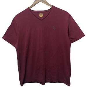 plain blank burgundy Polo Ralph Lauren short sleeve V-neck small logo T-Shirt